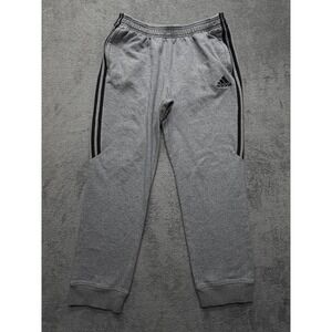Adidas Sweatpants Mens XL‎ Gray 3-Stripes Fleece Joggers Logo Athletic Pockets